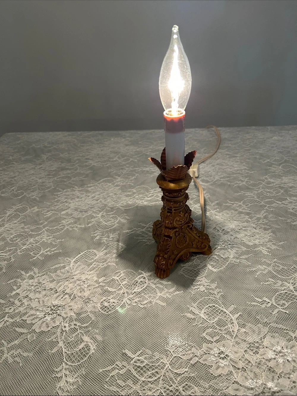 Vintage Small Resin Lamp Gold Finish 12 inches high